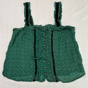 Anthropologie Bardot Print Crochet Tank Green Blouse Womens 14 Crochet Trim